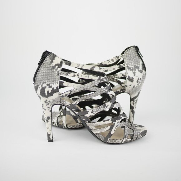 MADDEN GIRL Women's 7.5 Gray & beige snake print high heel sandals shoes DALISSA - Picture 8 of 11